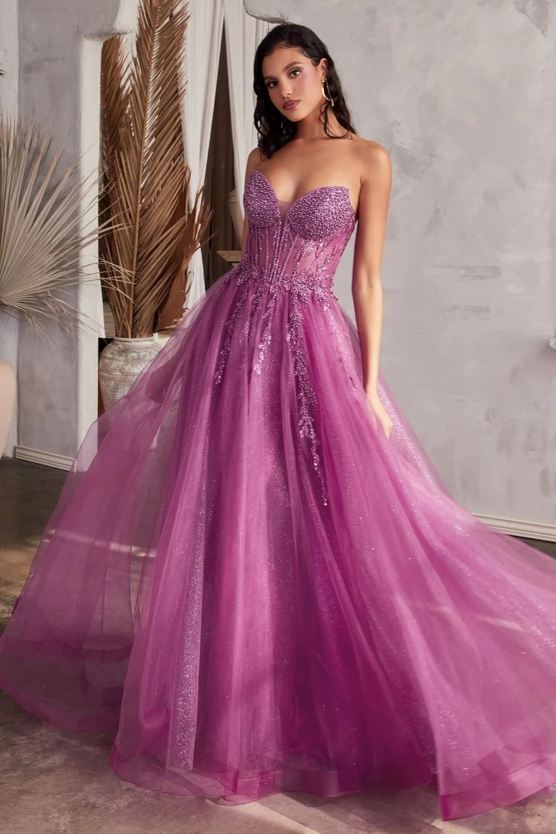 Ladivine CD0230 Size 6 SAGE  Beaded Sheer Corset A Line Maxi Slit Prom Dress Shimmer Ballgown Formal - Image 7