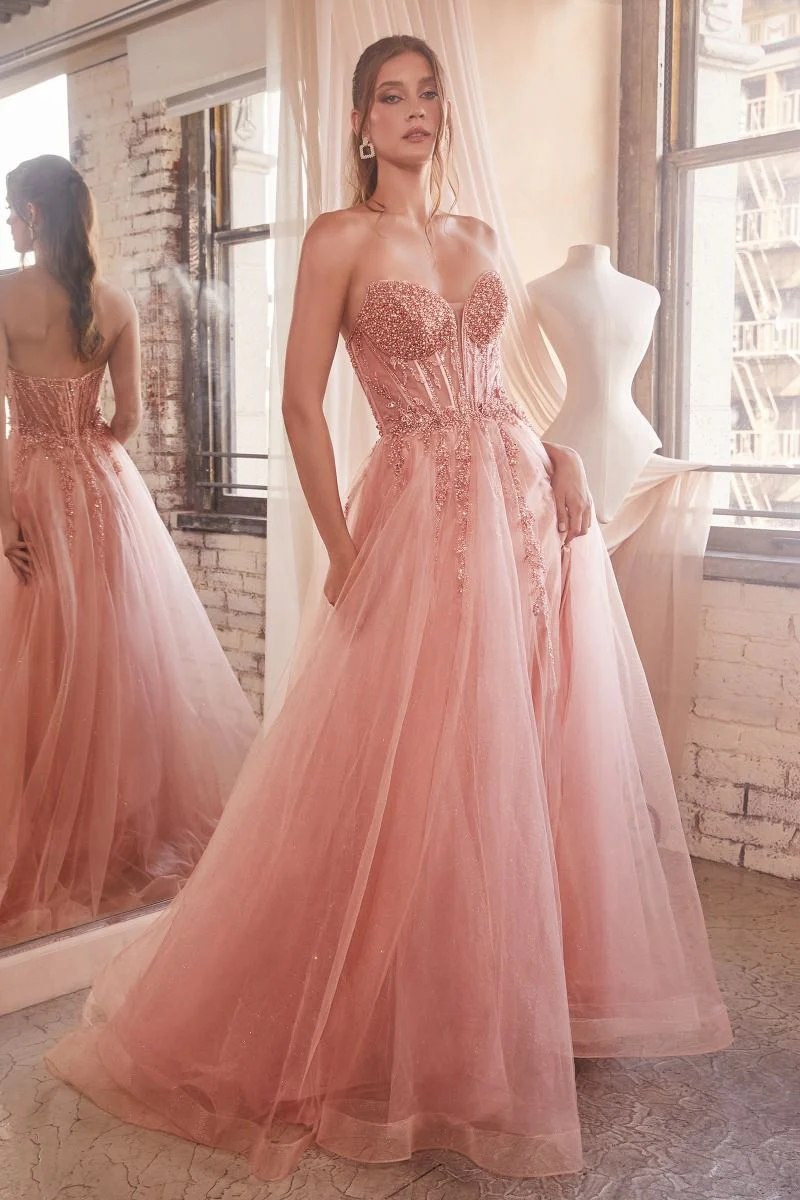 Ladivine CD0230 Size 6 SAGE  Beaded Sheer Corset A Line Maxi Slit Prom Dress Shimmer Ballgown Formal - Image 9
