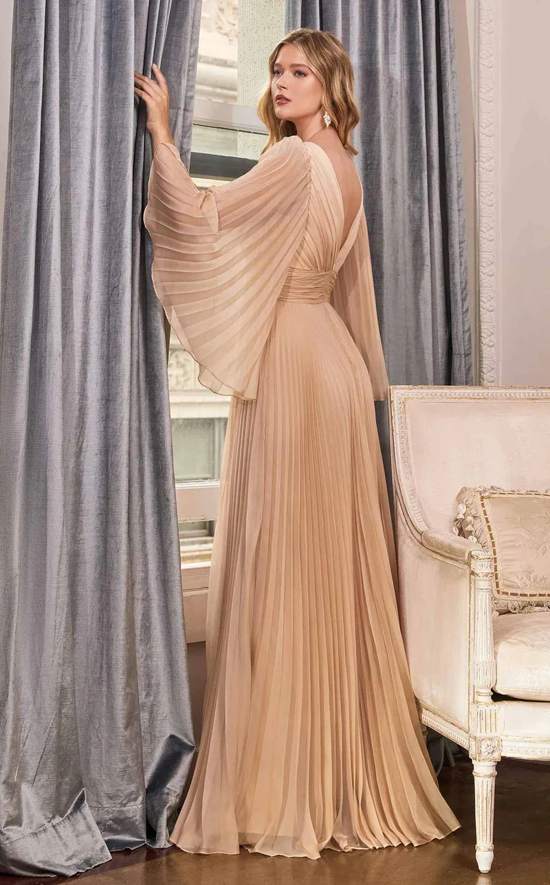 Ladivine CD242 Size 14 Rose Gold Long Formal Dress Pleated Chiffon A Line Bell Sleeve V Neck Bridesmaid Gown - Image 10