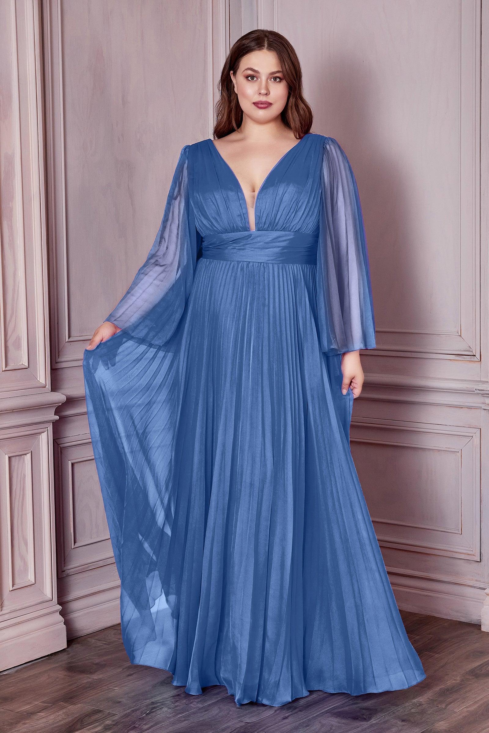 Ladivine CD242 Size 14 Rose Gold Long Formal Dress Pleated Chiffon A Line Bell Sleeve V Neck Bridesmaid Gown - Image 19