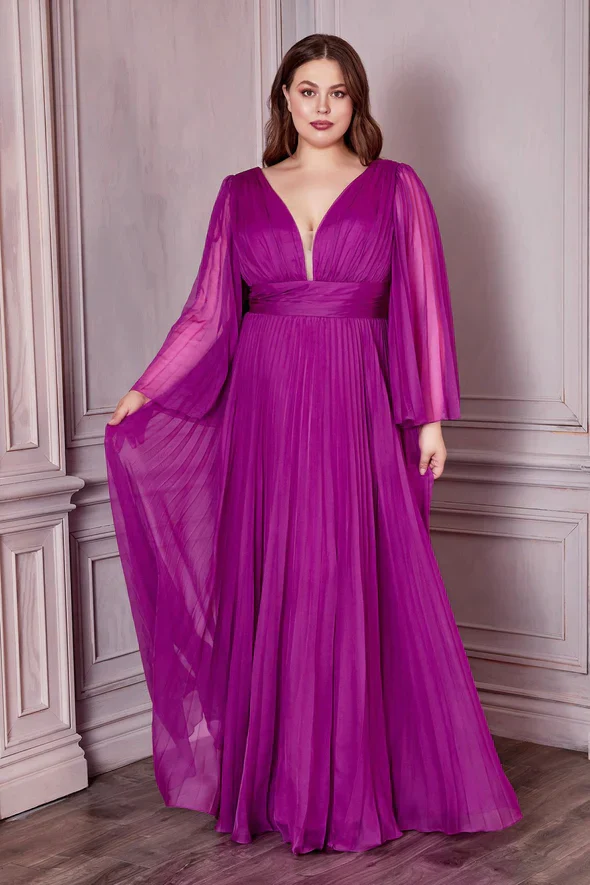 Ladivine CD242 Size 14 Rose Gold Long Formal Dress Pleated Chiffon A Line Bell Sleeve V Neck Bridesmaid Gown - Image 22