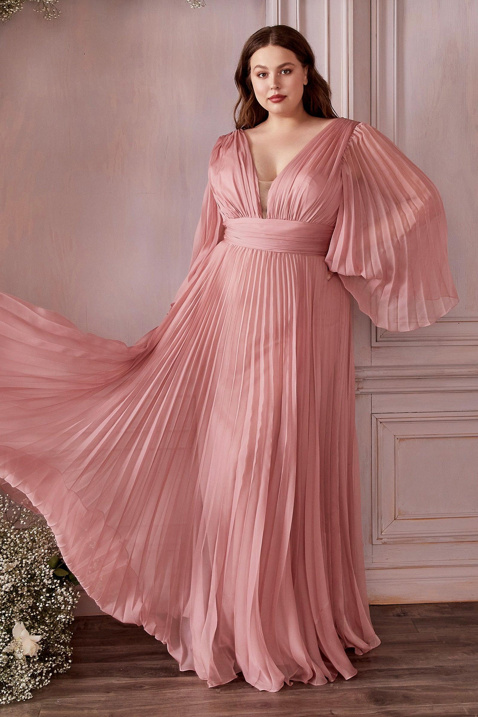 Ladivine CD242 Size 16 Champagne Long Pleated Chiffon A Line Bell Sleeve V Neck Formal Dress Bridesmaid Gown - Image 14