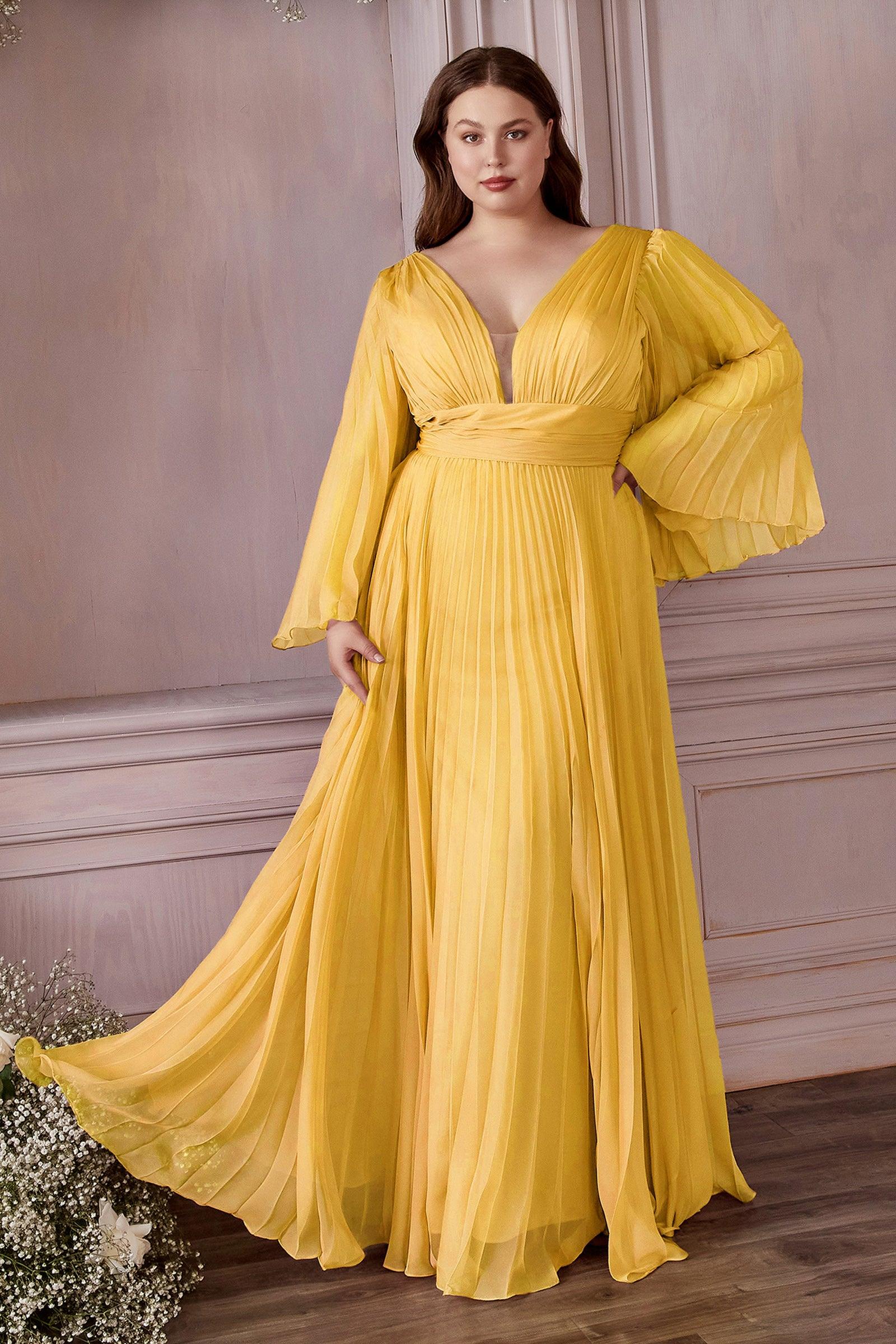 Ladivine CD242 Size 16 Champagne Long Pleated Chiffon A Line Bell Sleeve V Neck Formal Dress Bridesmaid Gown - Image 15