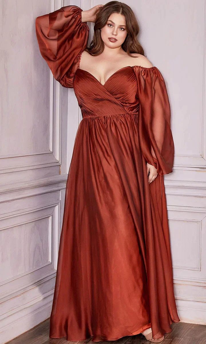 Ladivine CD243 Size 12, 22 Petal Blush Long Sleeve Chiffon A Line Formal Dress V Neck Bridesmaid Dress Bridesmaid - Image 12