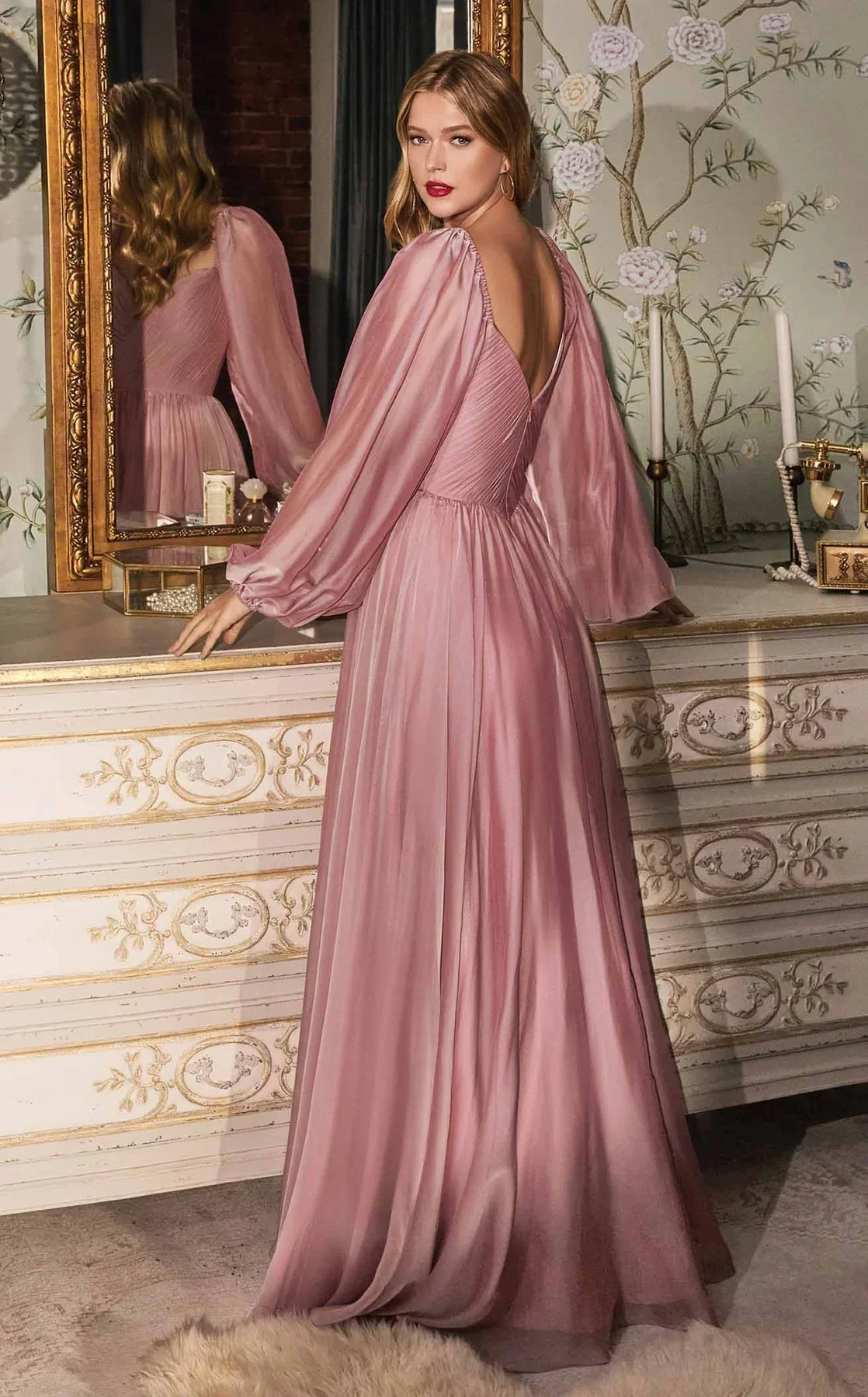 Ladivine CD243 Size 12, 22 Petal Blush Long Sleeve Chiffon A Line Formal Dress V Neck Bridesmaid Dress Bridesmaid - Image 18