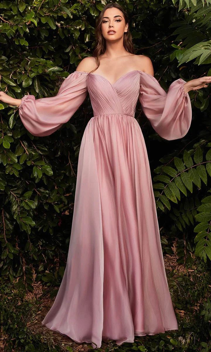 Ladivine CD243 Size 12, 22 Petal Blush Long Sleeve Chiffon A Line Formal Dress V Neck Bridesmaid Dress Bridesmaid - Image 20