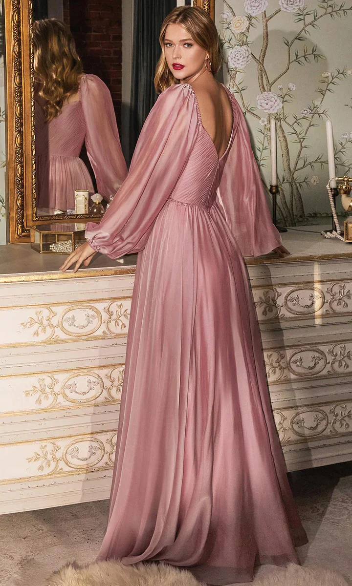 Ladivine CD243 Size 12, 22 Petal Blush Long Sleeve Chiffon A Line Formal Dress V Neck Bridesmaid Dress Bridesmaid - Image 28