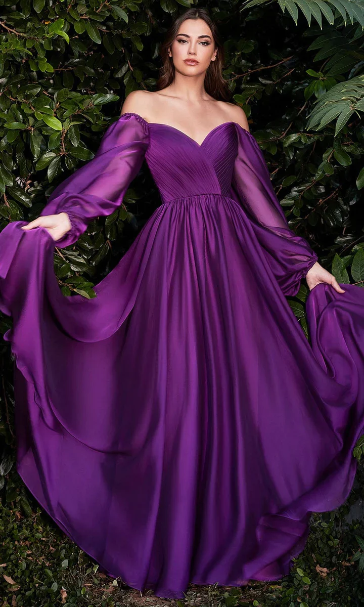 Ladivine CD243 Size 12, 22 Petal Blush Long Sleeve Chiffon A Line Formal Dress V Neck Bridesmaid Dress Bridesmaid - Image 3