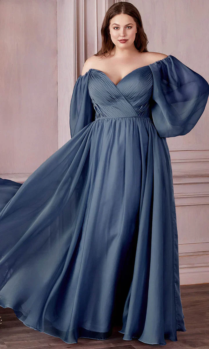 Ladivine CD243 Size 16, 24 Burgundy Long Sleeve Chiffon A Line Formal Dress V Neck Bridesmaid Dress Bridesmaid - Image 10