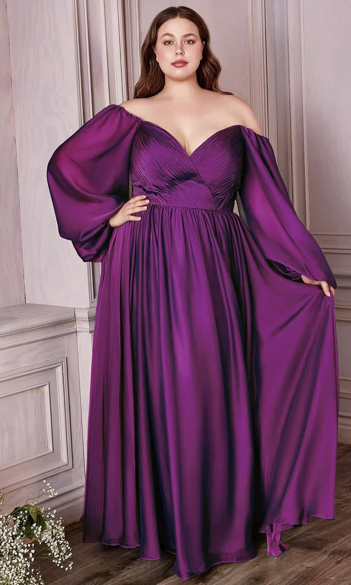 Ladivine CD243 Size 16, 24 Burgundy Long Sleeve Chiffon A Line Formal Dress V Neck Bridesmaid Dress Bridesmaid - Image 16