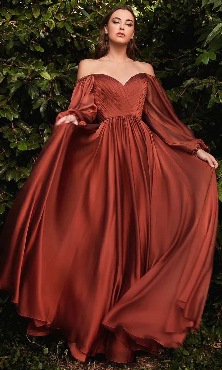 Ladivine CD243 Size 16, 24 Burgundy Long Sleeve Chiffon A Line Formal Dress V Neck Bridesmaid Dress Bridesmaid - Image 19