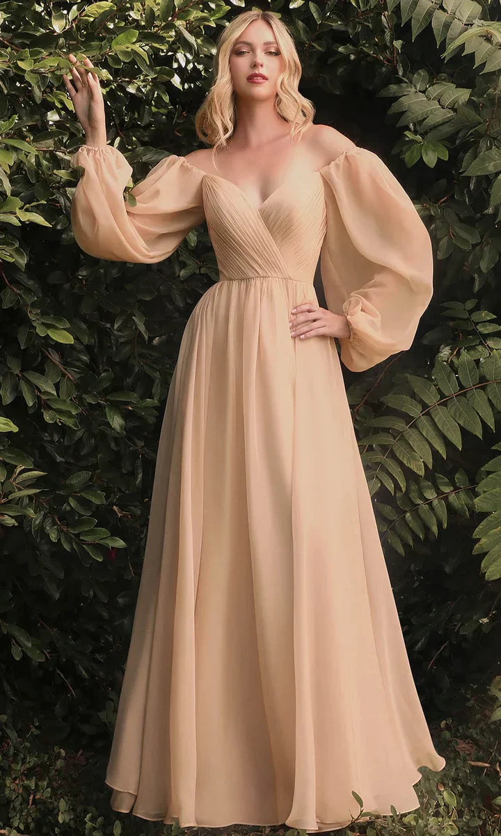 Ladivine CD243 Size 16, 24 Burgundy Long Sleeve Chiffon A Line Formal Dress V Neck Bridesmaid Dress Bridesmaid - Image 21