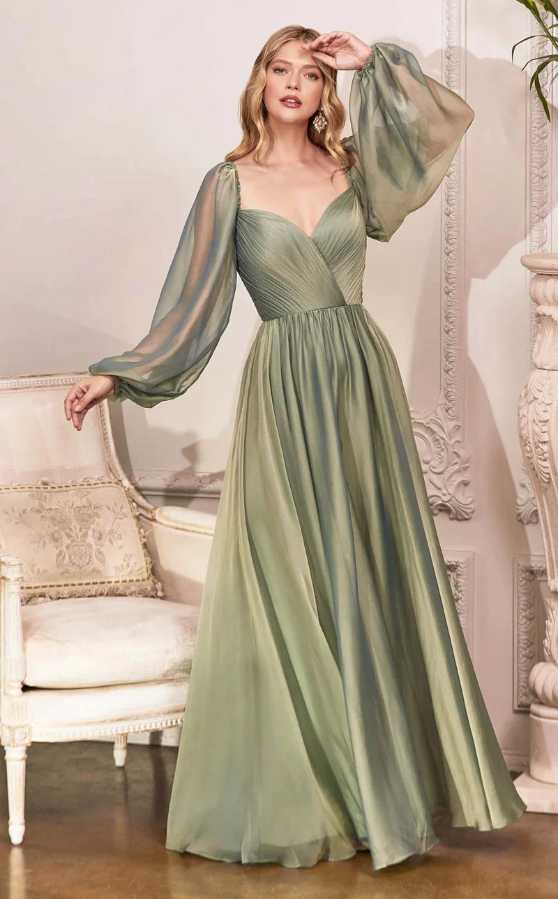 Ladivine CD243 Size 16, 24 Burgundy Long Sleeve Chiffon A Line Formal Dress V Neck Bridesmaid Dress Bridesmaid - Image 3