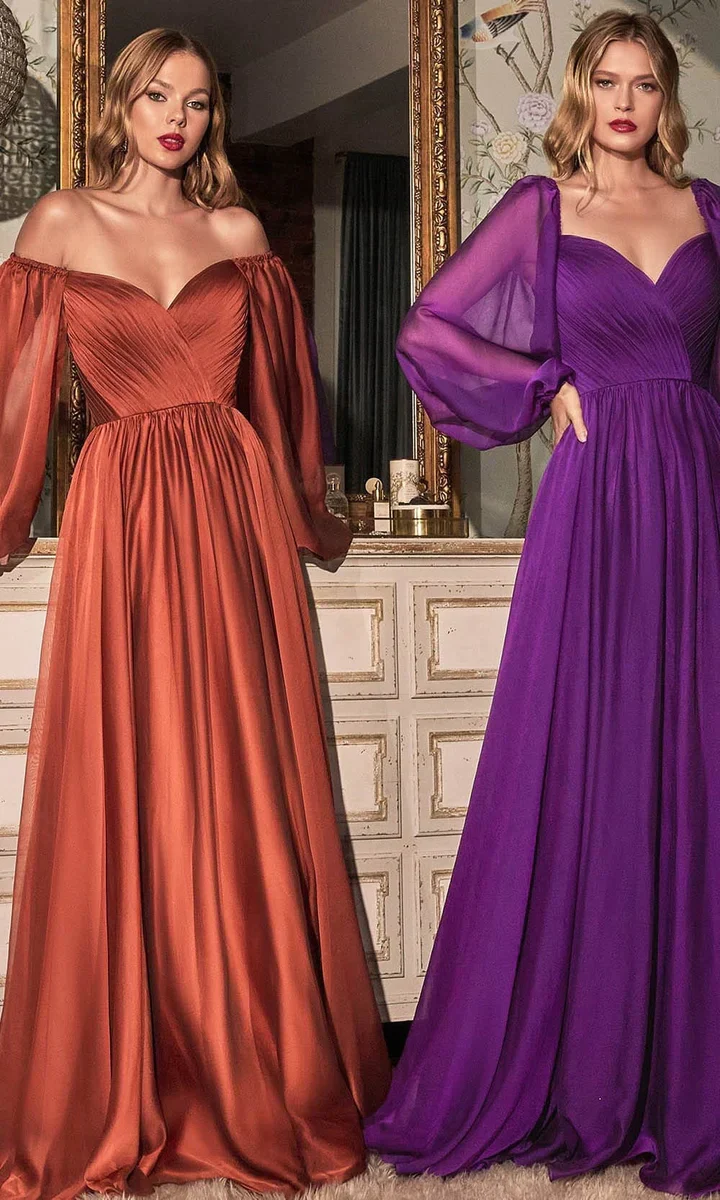 Ladivine CD243 Size 16, 24 Burgundy Long Sleeve Chiffon A Line Formal Dress V Neck Bridesmaid Dress Bridesmaid - Image 6