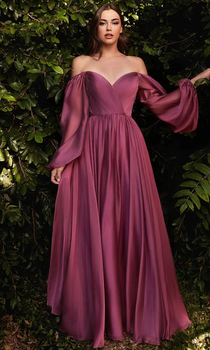 Ladivine CD243 Size 16, 24 Burgundy Long Sleeve Chiffon A Line Formal Dress V Neck Bridesmaid Dress Bridesmaid - Image 7