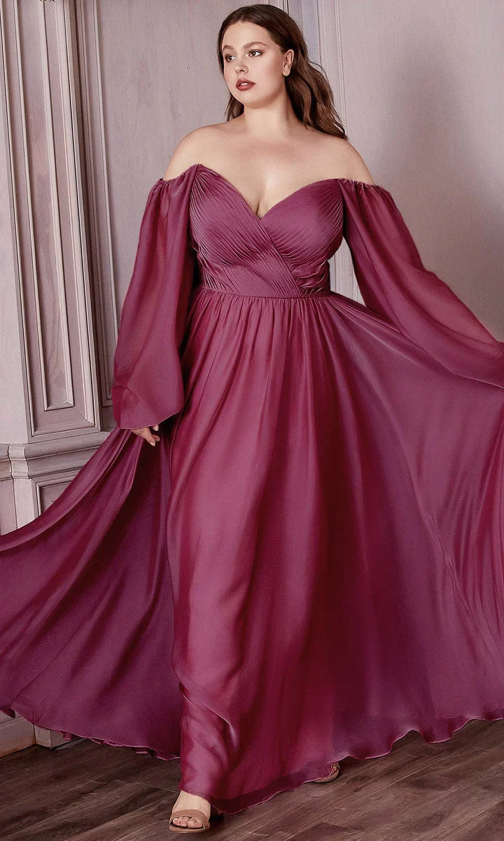 Ladivine CD243 Size 16, 24 Burgundy Long Sleeve Chiffon A Line Formal Dress V Neck Bridesmaid Dress Bridesmaid - Image 9
