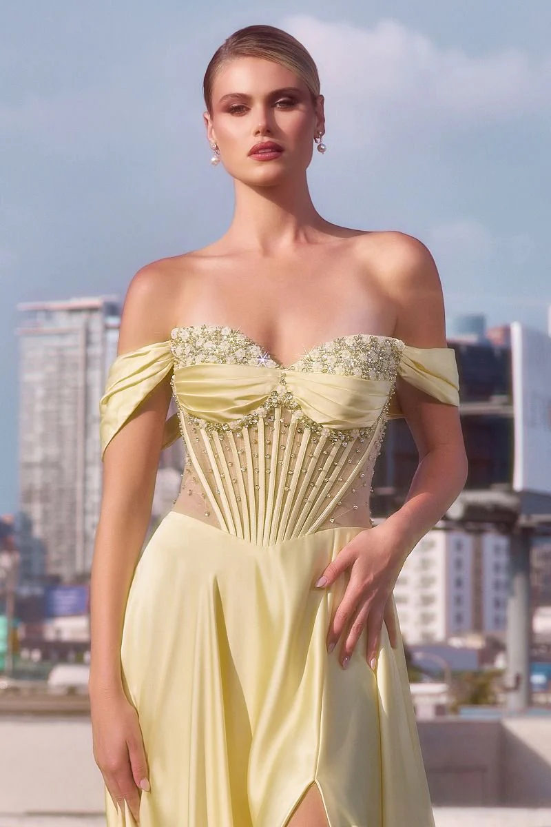 Ladivine CD297 Strapless Beaded A Line Prom Dress Satin Strapless Sweetheart Neckline - Image 13