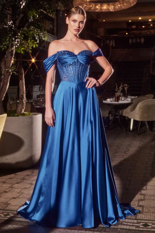 Ladivine CD297 Strapless Beaded A Line Prom Dress Satin Strapless Sweetheart Neckline - Image 9