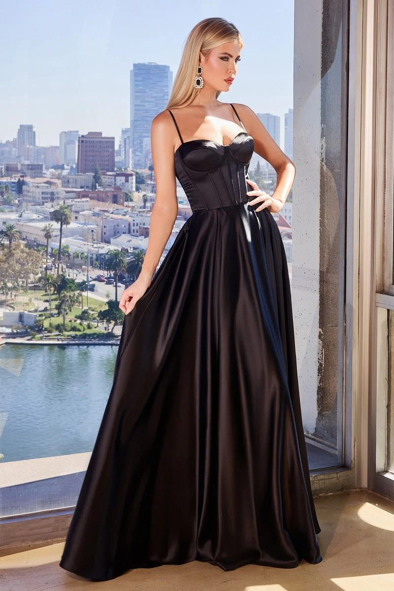 Ladivine CD337 Satin Maxi Slit A Line Corset Formal Dress Bridesmaid Prom Evening Gown - Image 9