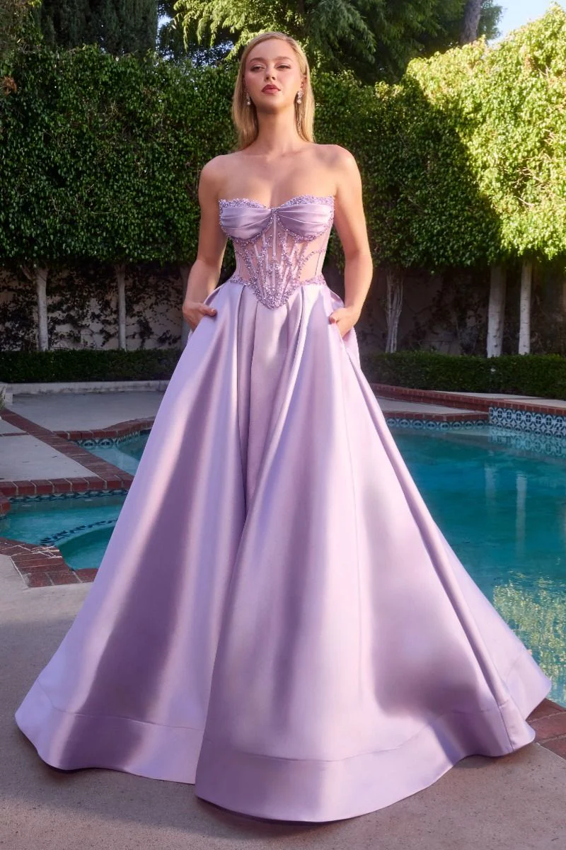 Ladivine CD389 Beaded Sheer Corset Prom Dress Formal Gown - Image 3