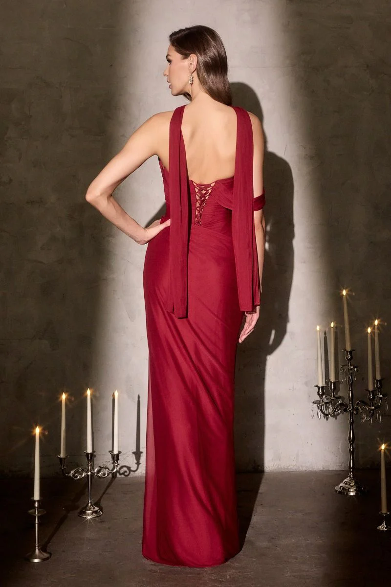 Ladivine CD406 Off-the-Shoulder Pleated Corset Prom Dress - Image 13