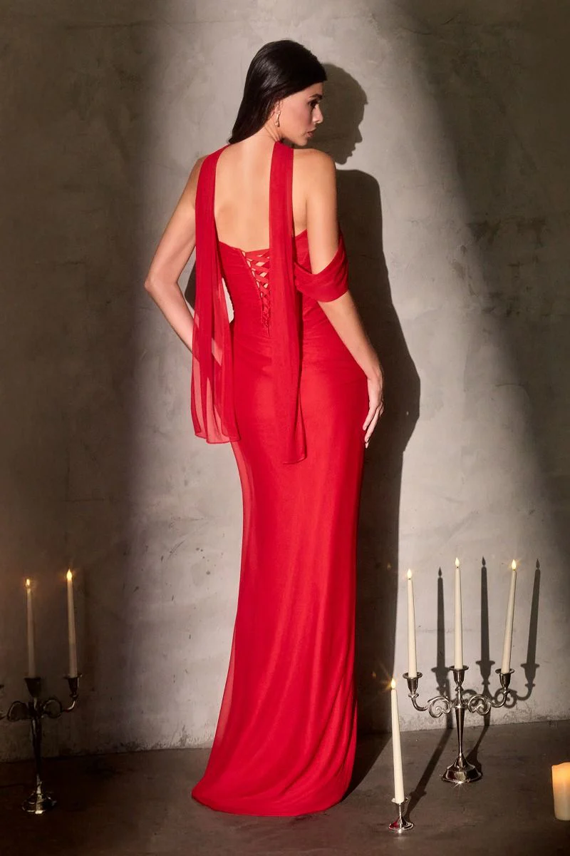 Ladivine CD406 Off-the-Shoulder Pleated Corset Prom Dress - Image 14