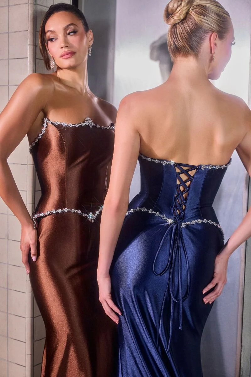 Ladivine CD687 Strapless Lace-Up Corset Pageant Prom Dress - Image 3