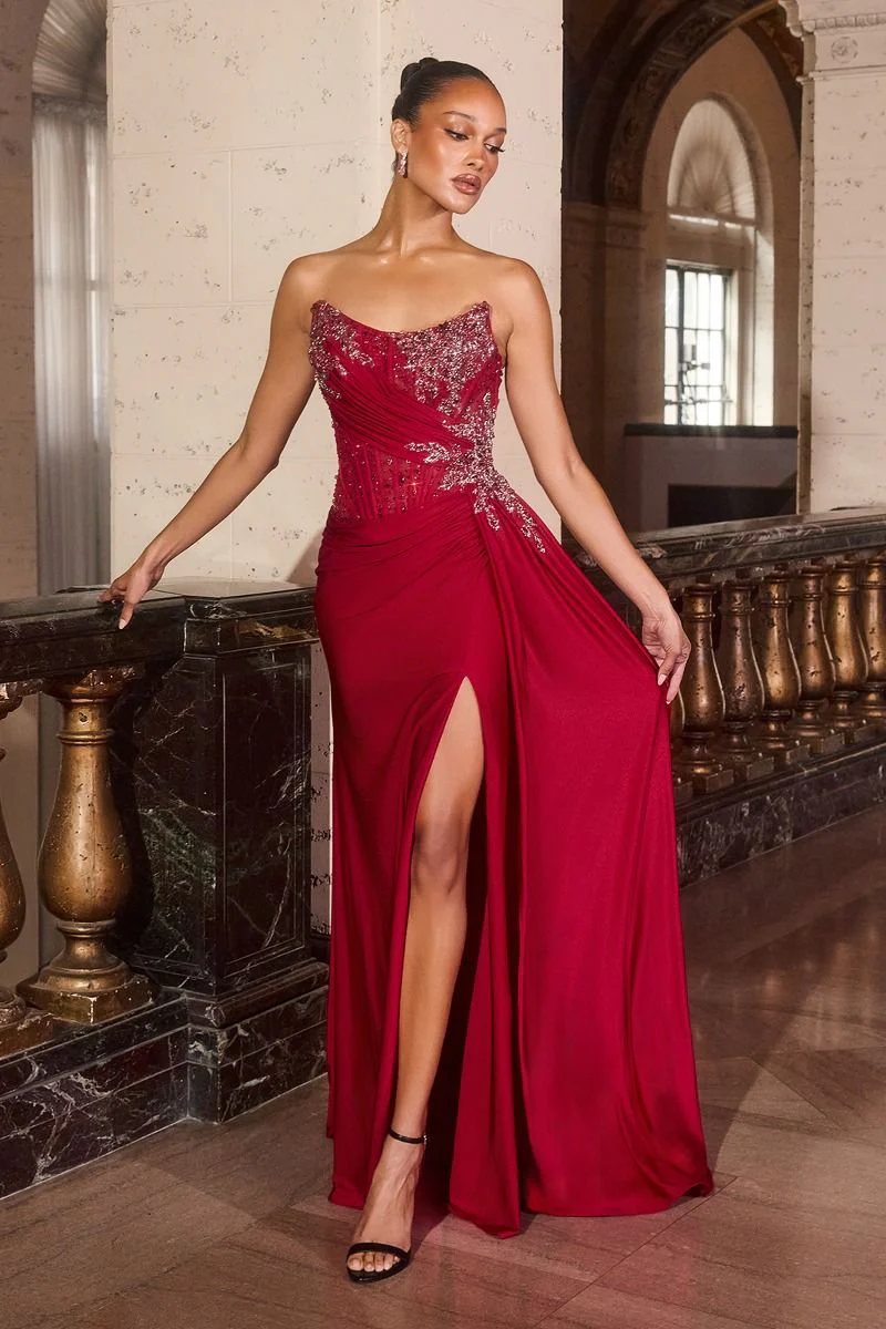 Ladivine CD689 Beaded Sheer Corset Scoop Neck Prom Dress - Image 6