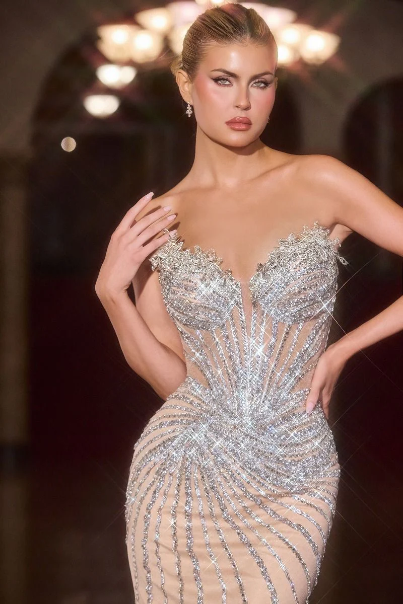 Ladivine CD715 Sheer Corset Prom Dress Formal Gown Pageant Sweetheart Mermaid - Image 2