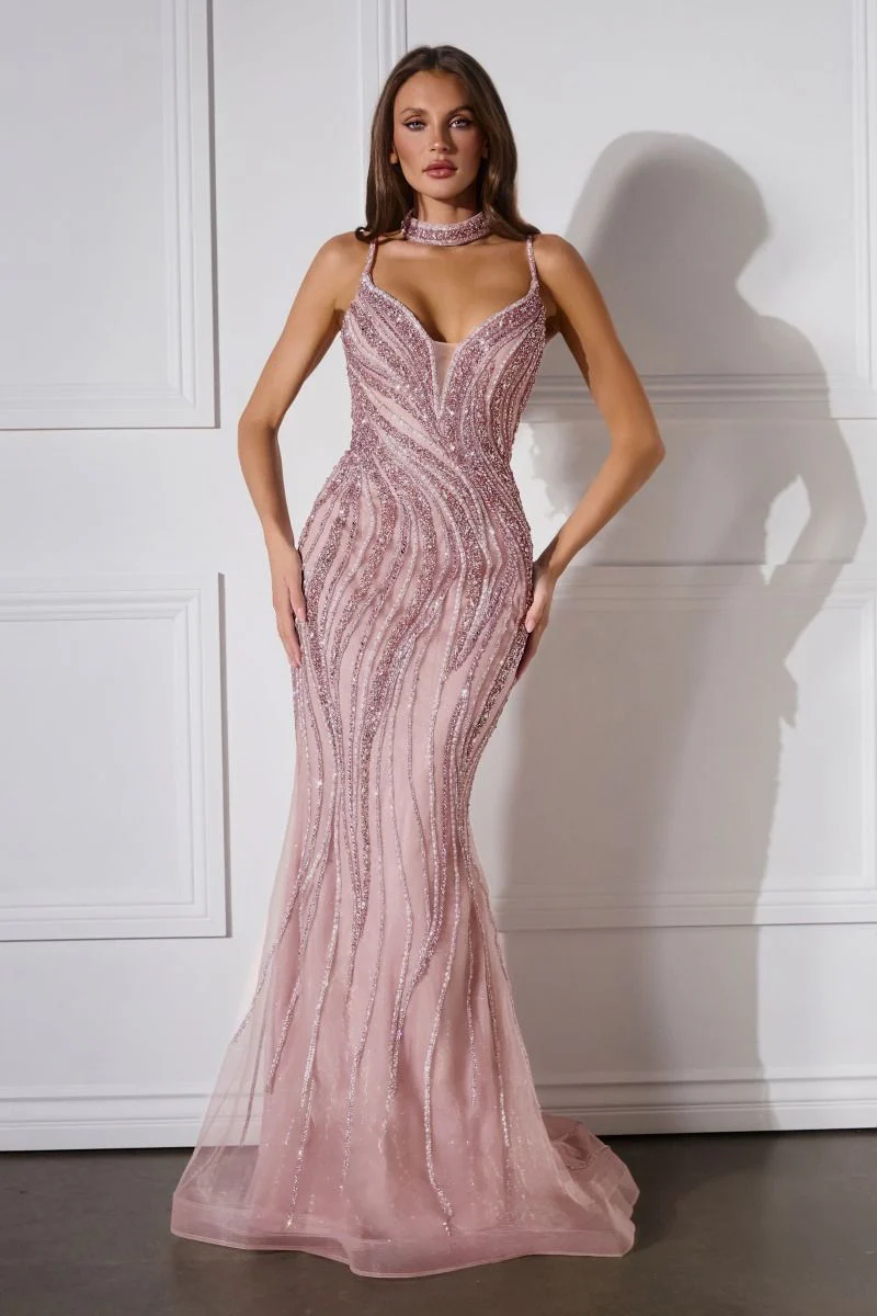 Ladivine CD719 Beaded Prom Dress Pageant Gown With Choker