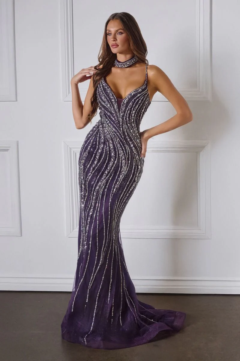 Ladivine CD719 Beaded Prom Dress Pageant Gown With Choker - Image 5