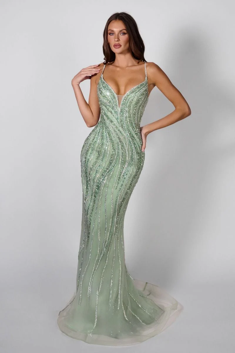 Ladivine CD719 Beaded Prom Dress Pageant Gown With Choker - Image 6