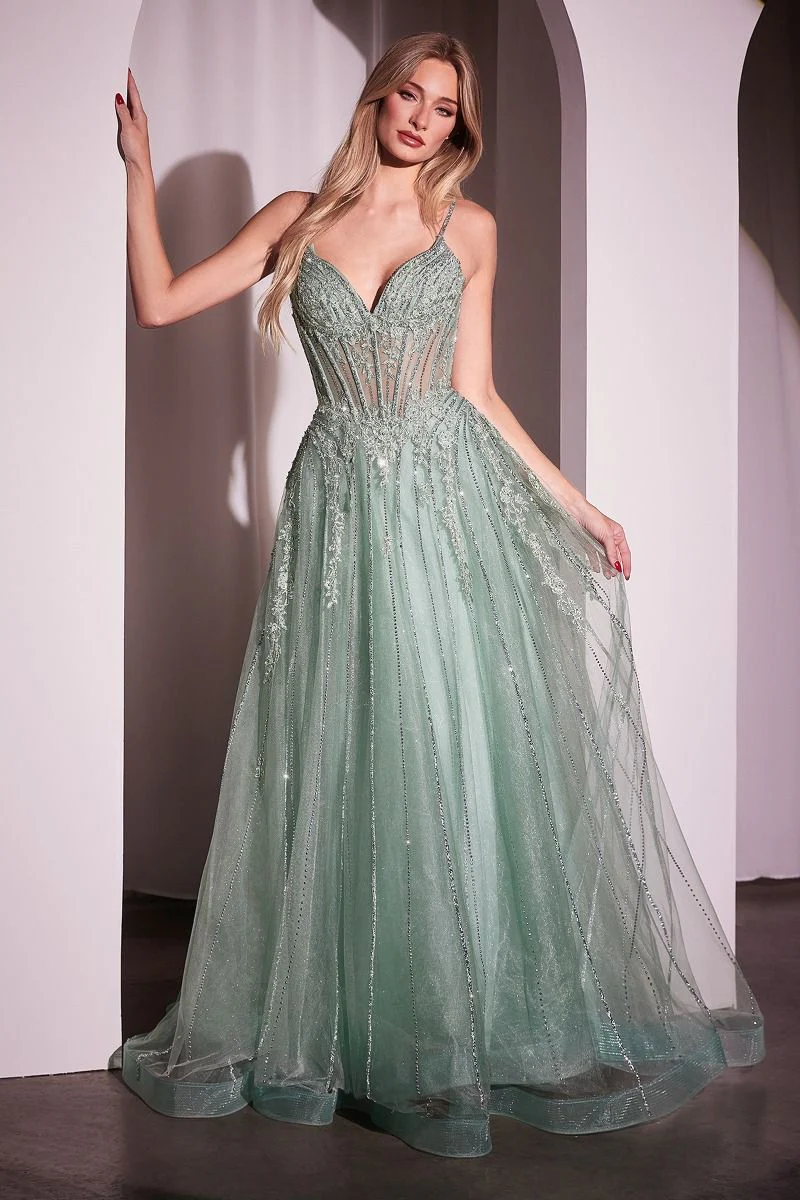 Ladivine CD786 Sheer Crystal Corset Prom Dress Pageant Gown - Image 3