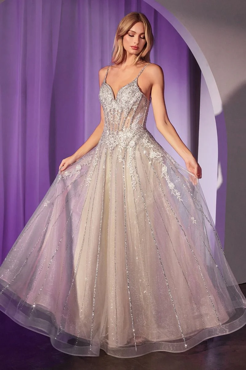 Ladivine CD786 Sheer Crystal Corset Prom Dress Pageant Gown - Image 4