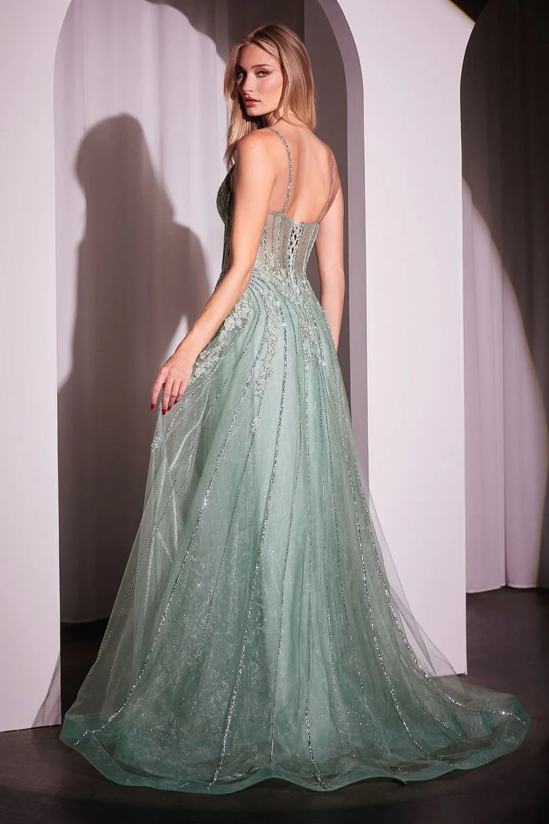 Ladivine CD786 Sheer Crystal Corset Prom Dress Pageant Gown - Image 5
