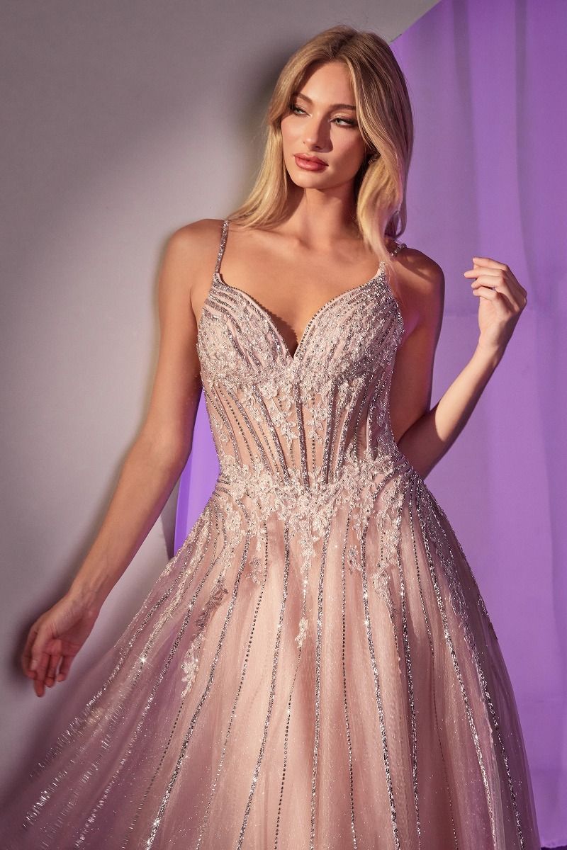 Ladivine CD786 Sheer Crystal Corset Prom Dress Pageant Gown - Image 6