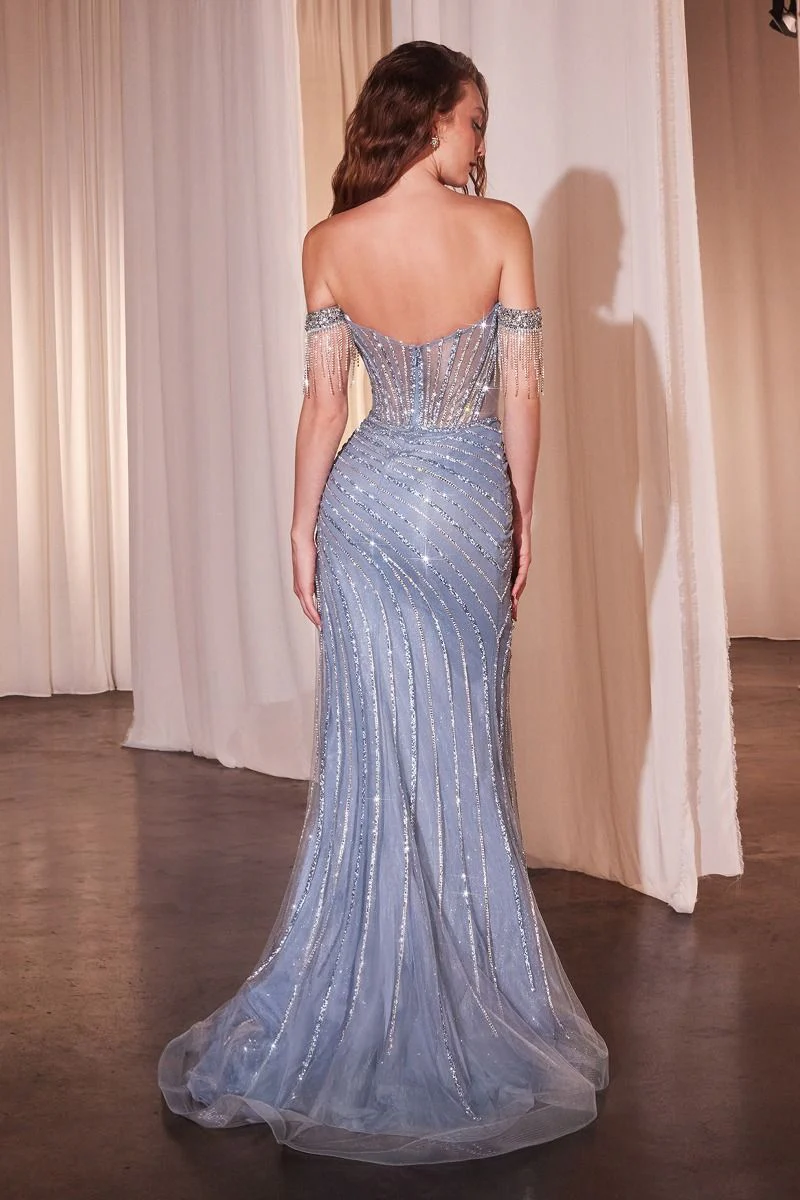 Ladivine CD848 Crystal Beaded Off-the-Shoulder Prom Dress - Image 12