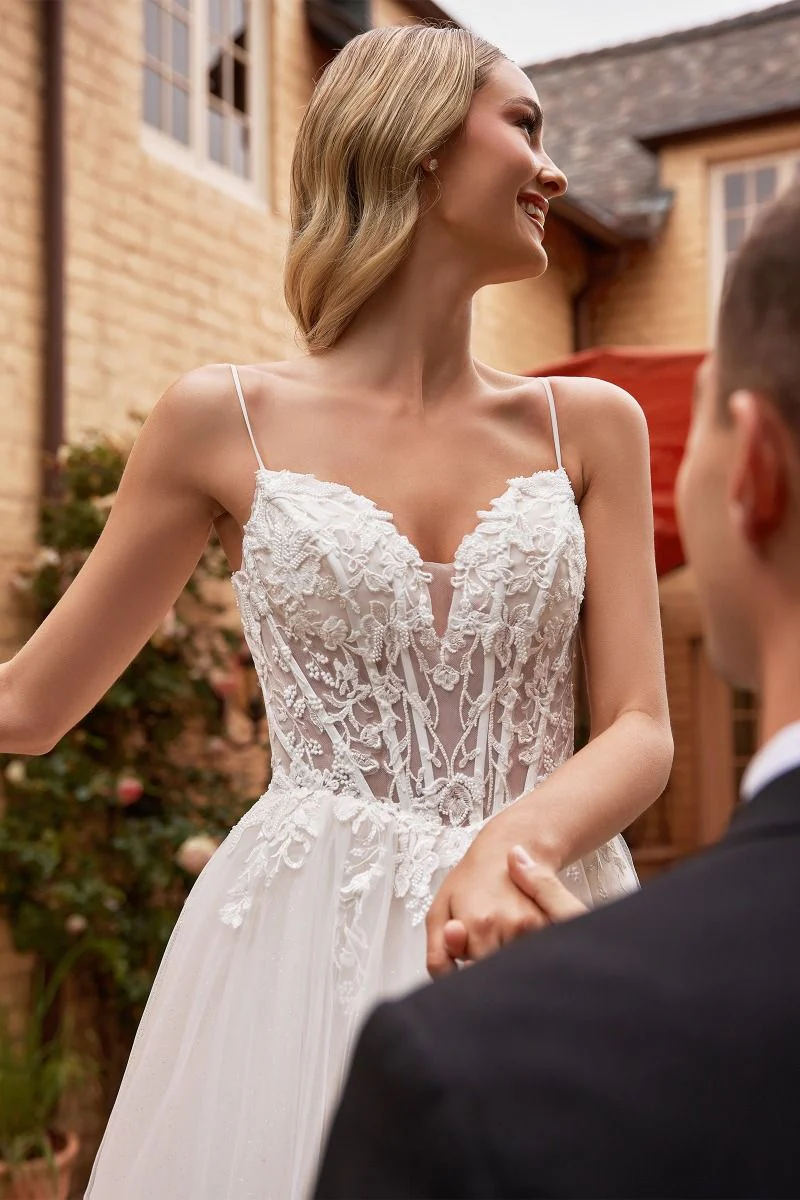 Ladivine CD854W Sheer Lace Corset Tulle A Line Wedding Dress Bridal Gown v Neck Formal - Image 3
