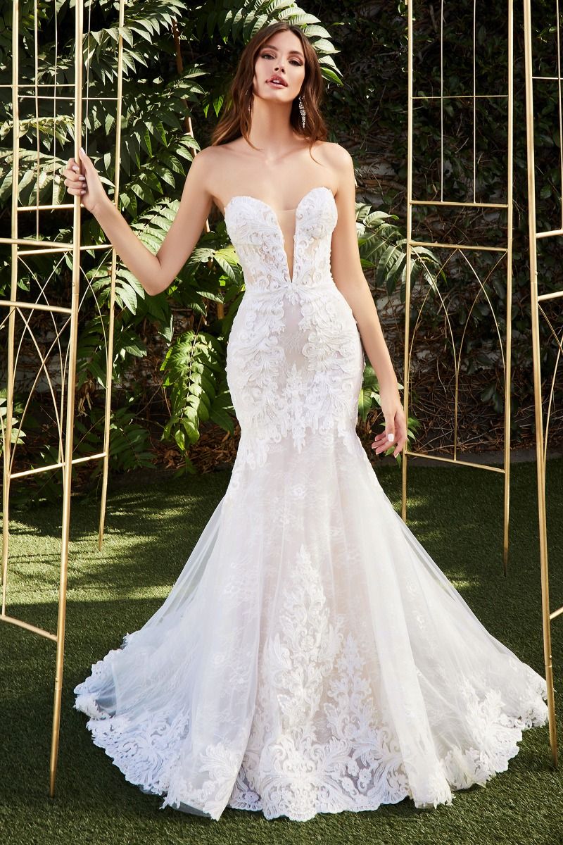 Ladivine CD928 Long Lace Mermaid Wedding Dress Plunging Neckline Bridal Gown - Image 3