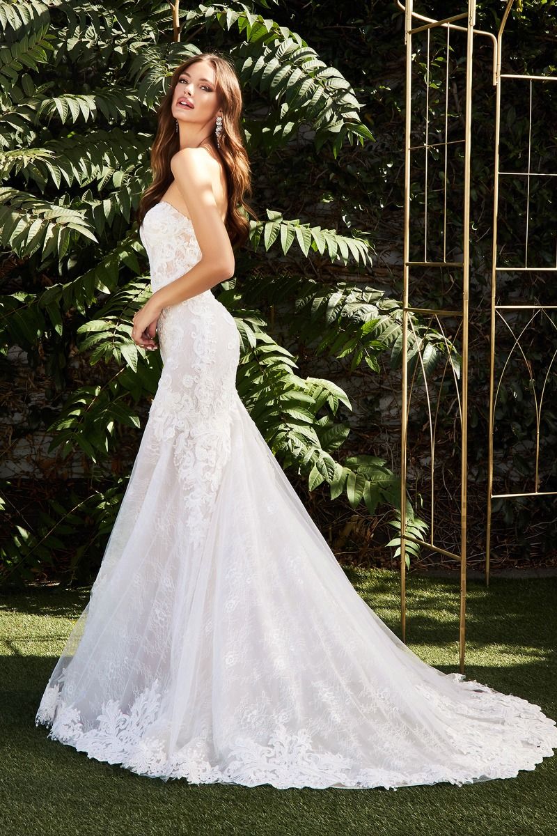 Ladivine CD928 Long Lace Mermaid Wedding Dress Plunging Neckline Bridal Gown - Image 4