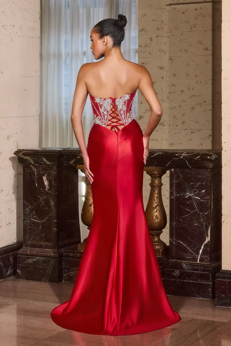 Ladivine CDS546 Strapless Sheer Crystal Corset Prom Dress - Image 4