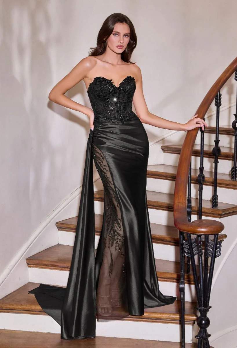 Ladivine CDS565 Strapless Sheer Beaded Corset Prom Dress