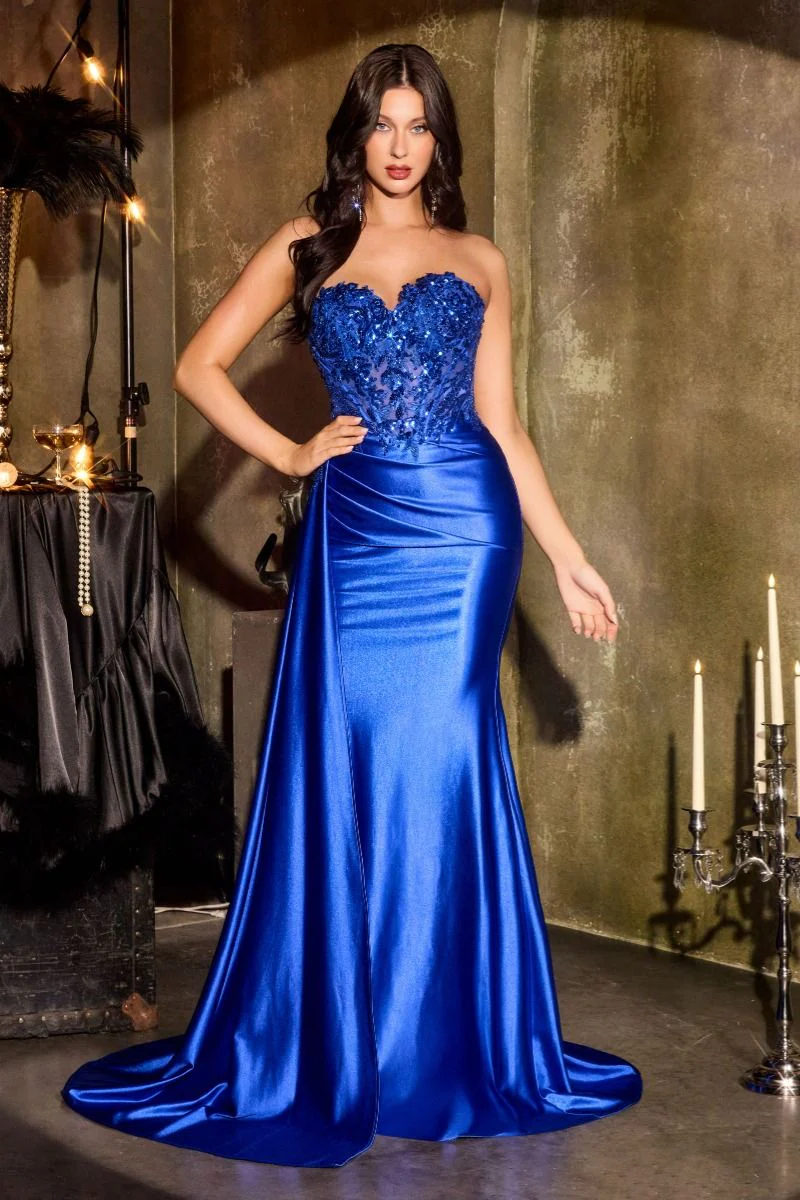 Ladivine CDS565 Strapless Sheer Beaded Corset Prom Dress - Image 6