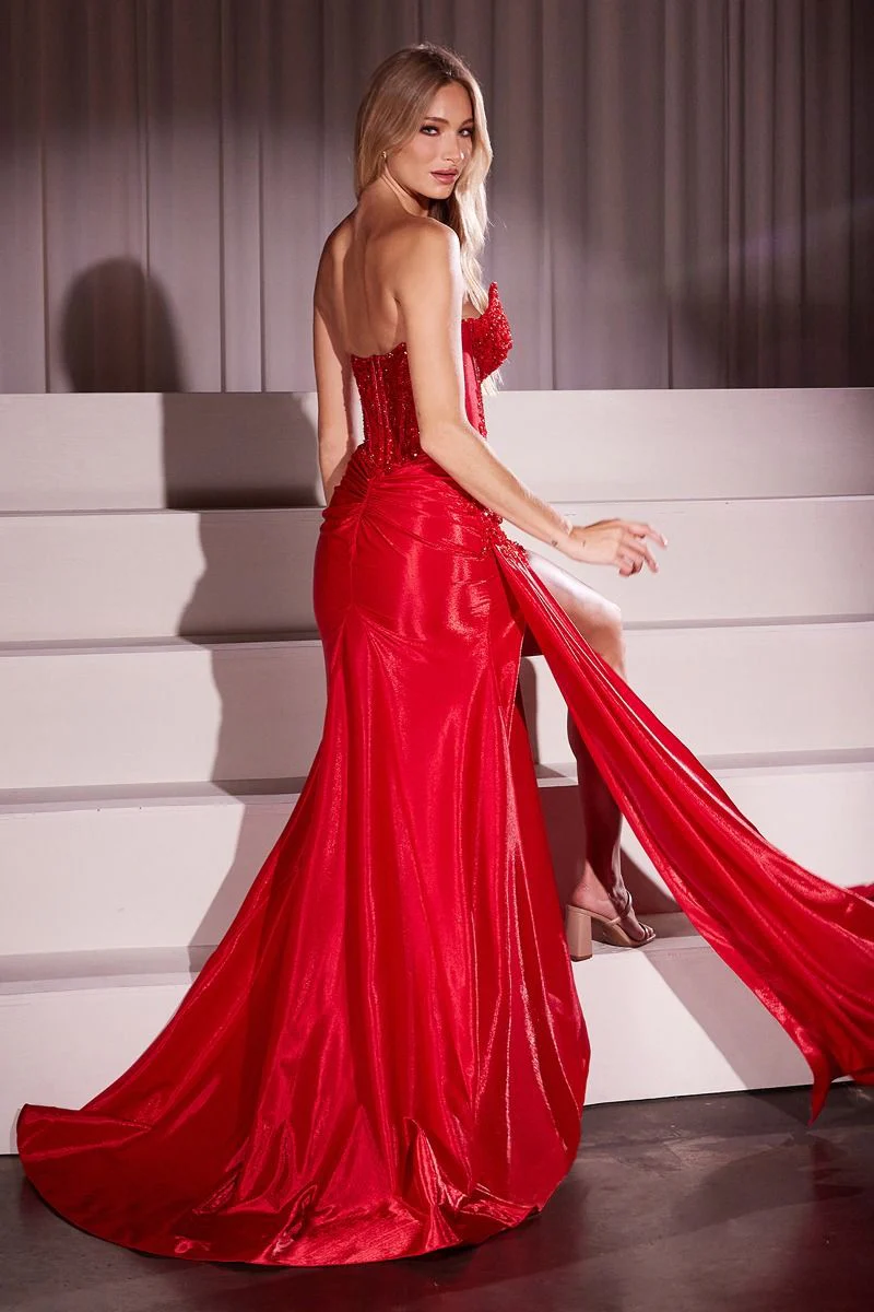 Ladivine CM369 Strapless Sheer Lace Corset Prom Dress - Image 11