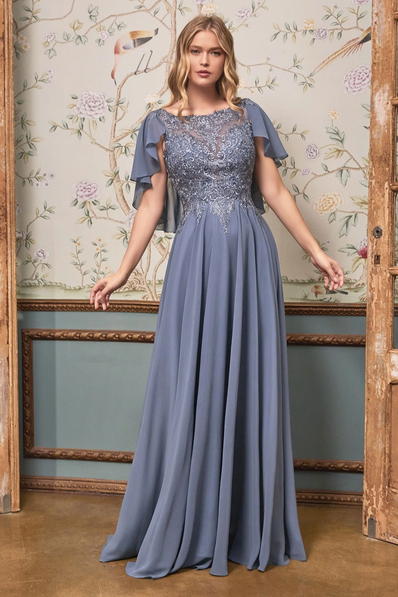 Ladivine HT101 Size 22 Blue A Line Mother of the Bride Groom Gown Cape - Image 4