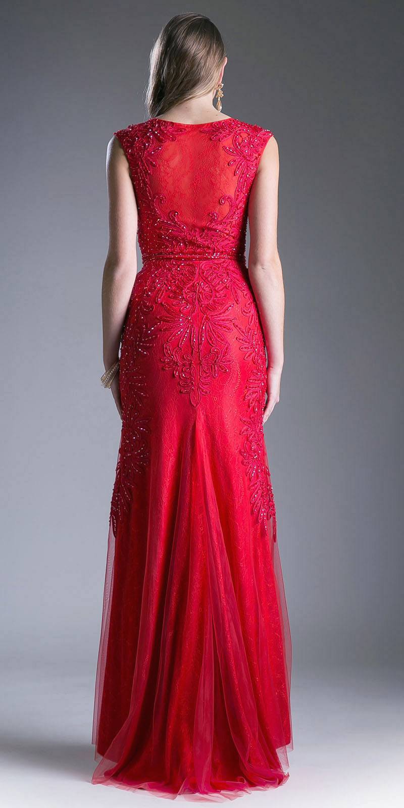 Ladivine KC1736 Size 4 Long Fitted High Neck Beaded Lace Formal Dress High neck Evening Gown - Image 10