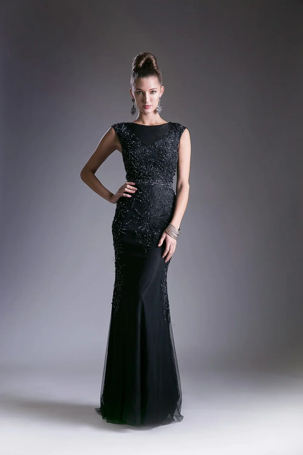 Ladivine KC1736 Size 4 Long Fitted High Neck Beaded Lace Formal Dress High neck Evening Gown - Image 16