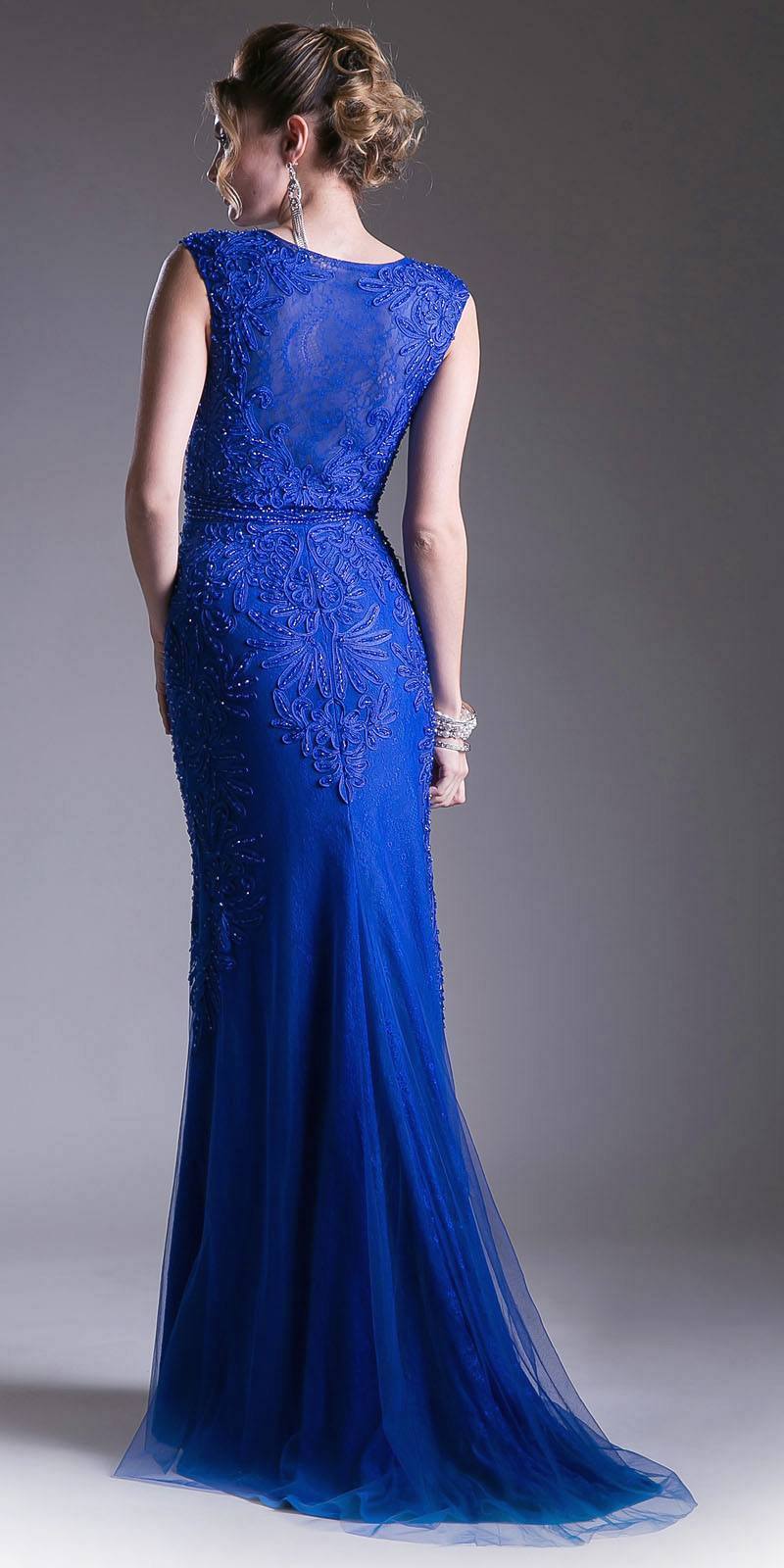 Ladivine KC1736 Size 4 Long Fitted High Neck Beaded Lace Formal Dress High neck Evening Gown - Image 8