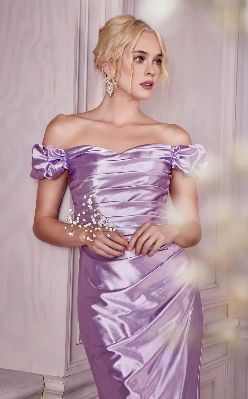 Ladivine KV1056 Long Fitted Satin Maxi Slit Formal Prom Dress Off the Shoulder Gown Bridesmaid - Image 12