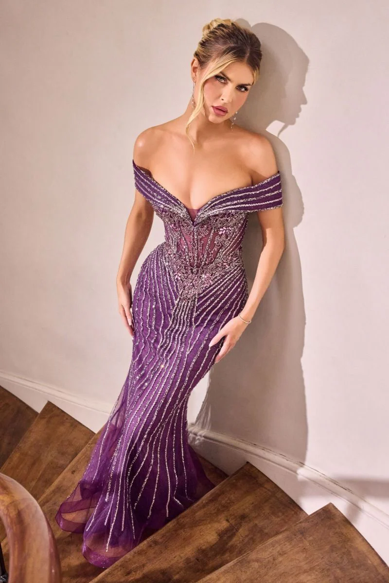 Ladivine KV1130 Off-the-Shoulder Sheer Corset Prom Dress - Image 10